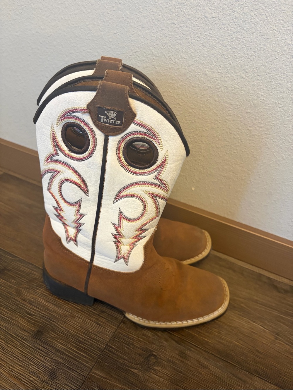 Twister Unisex Youth Trey Brown & White Faux Leather Western Cowboy Boots SZ 13
